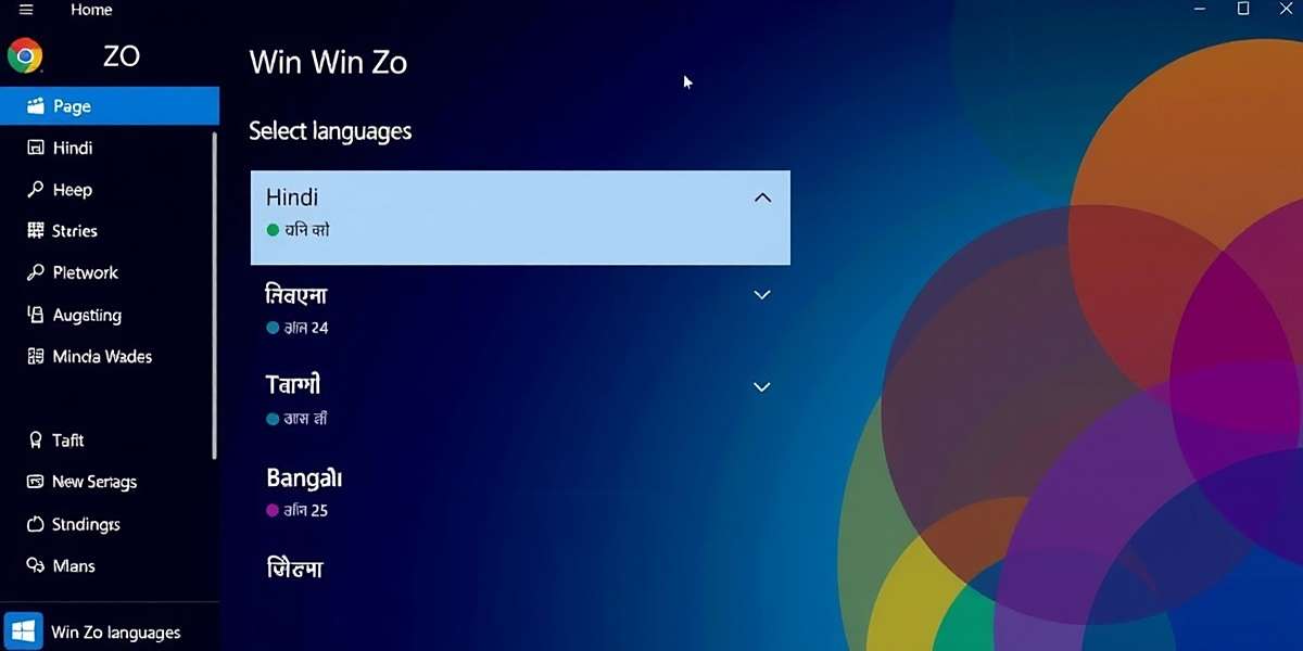 Win ZO interface showing language selection options including Hindi, Tamil, Bengali, and more